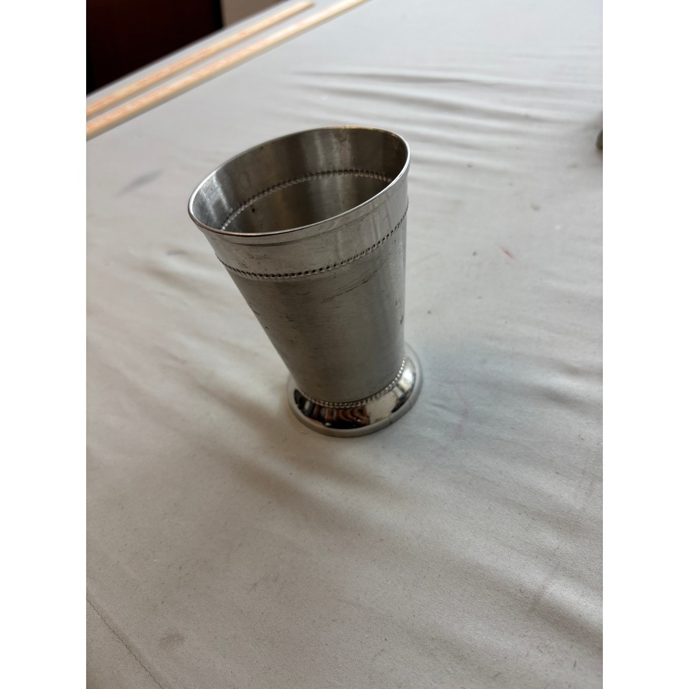 Royal Handcrafted Mint Julep Cup Metal Beaded Trim Silver Tone India 4.5"
